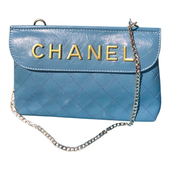 $6500 Chanel Blue Crossbody Quilted Bag ChainStrap Women Blue Gold Double Button - Picture 1 of 16